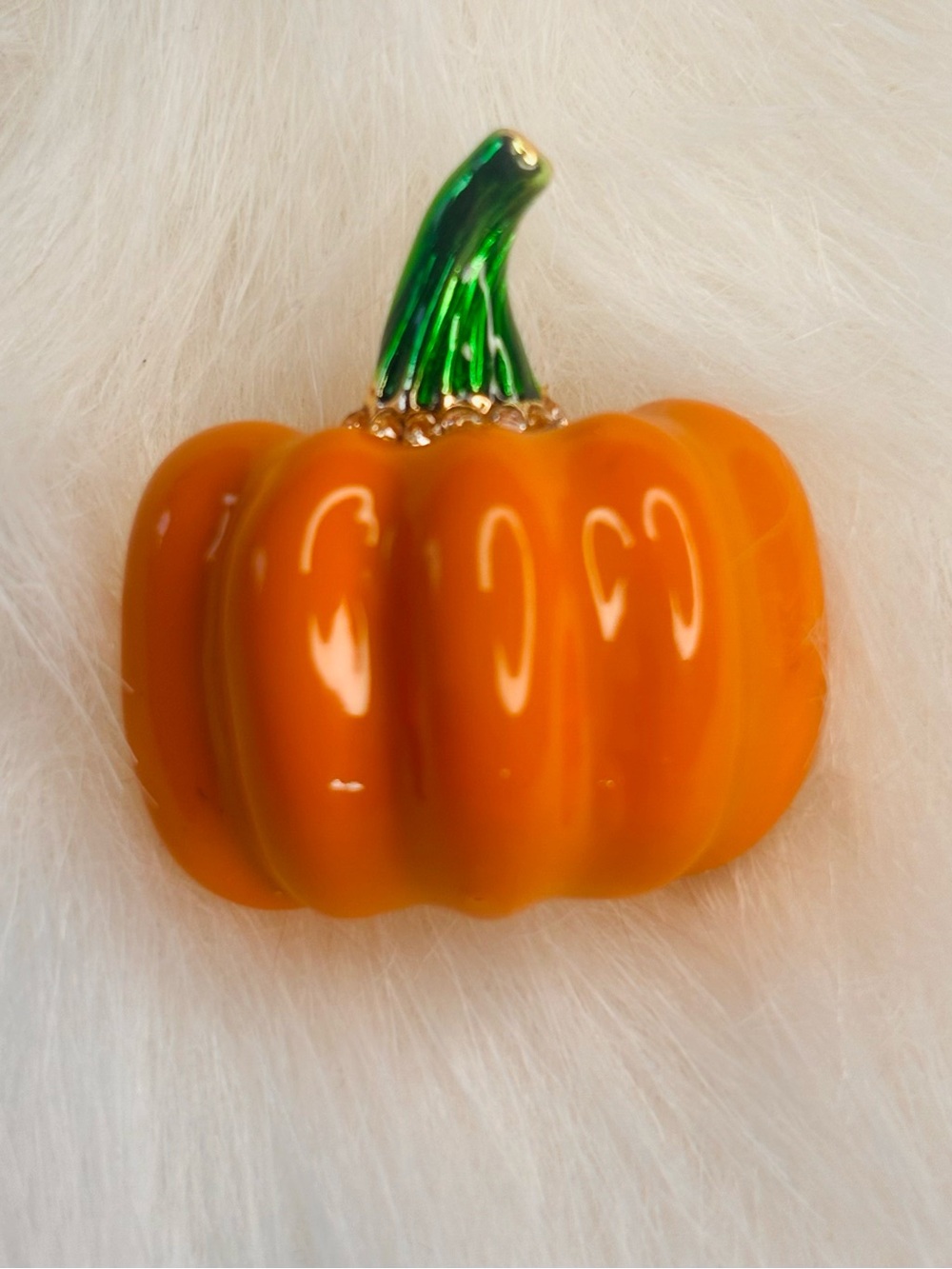 Orange Pumpkin Brooch Green Stem Rhinestone Fall Halloween Pin